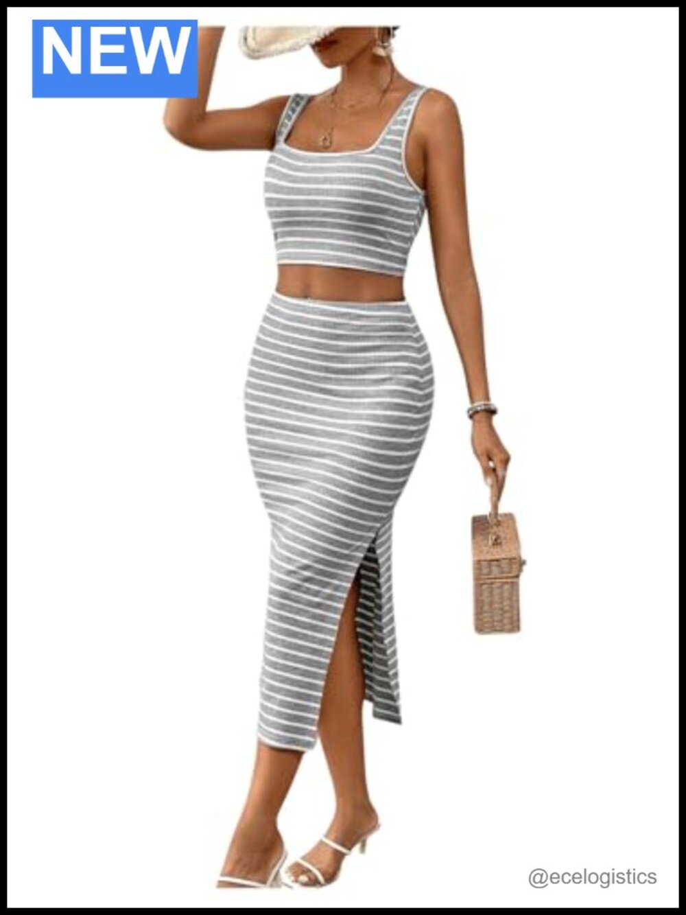 2 Piece Striped Tank Top and Skirt Set Sleeveless Summer Outfit